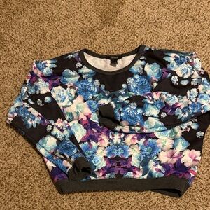 Floral 3/4 Sleeve Cropped Crew Sweatshirt